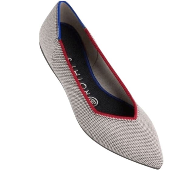 ROTHY'S The Point 'Grey Red Piping' Flats Size 8 - Picture 2 of 10
